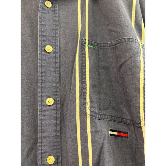 Tommy Jeans Mens XL Striped Long-Sleeve Button-Up Shirt Navy Blue & White 100% C - Picture 2 of 9